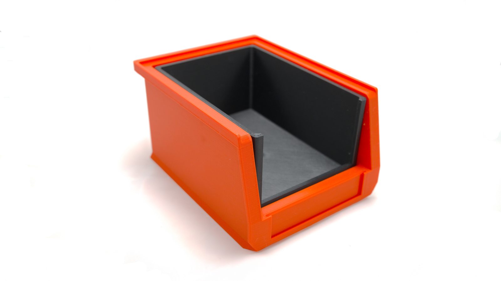 Small orange weight sensor bin with a dark removable tray